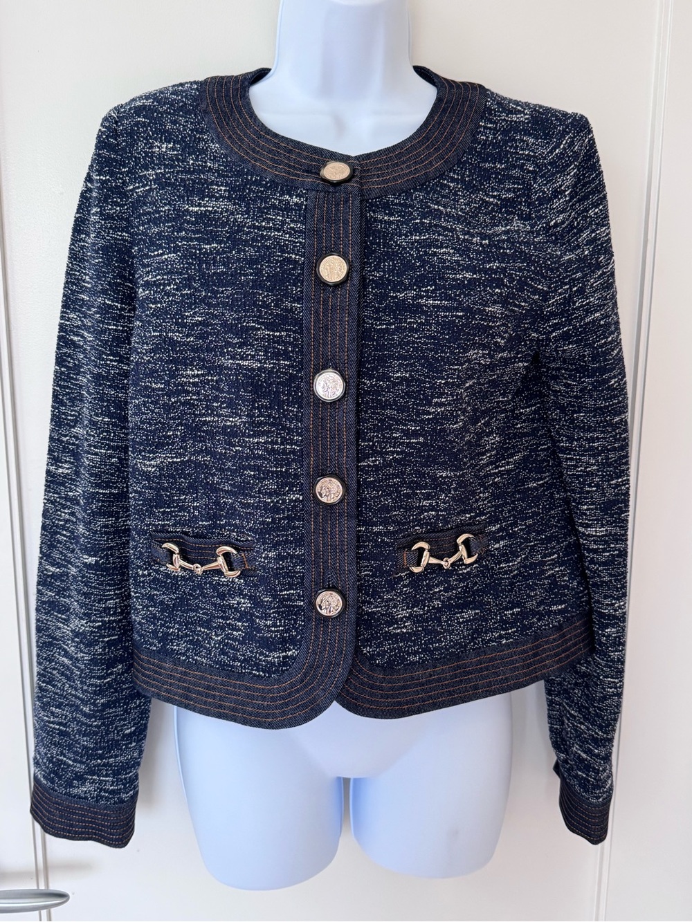 Ramy Brook Navy Tweed Button-Front Women’s Jacket